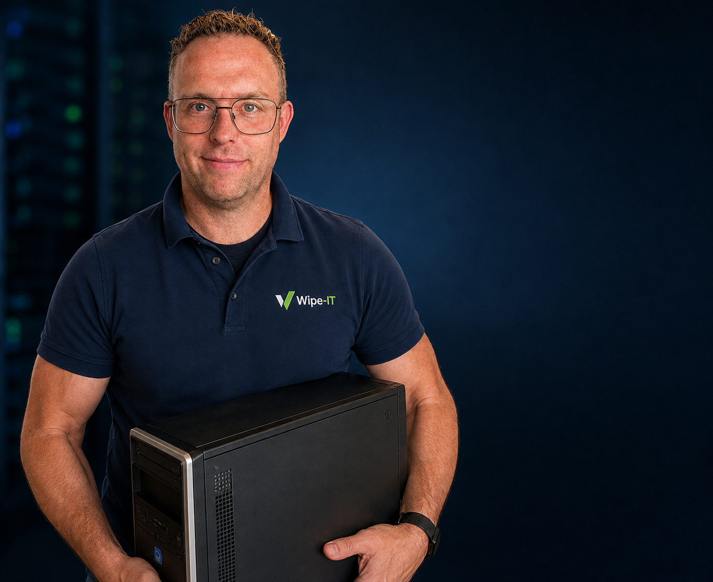 Wipe-IT medewerker met IT-hardware